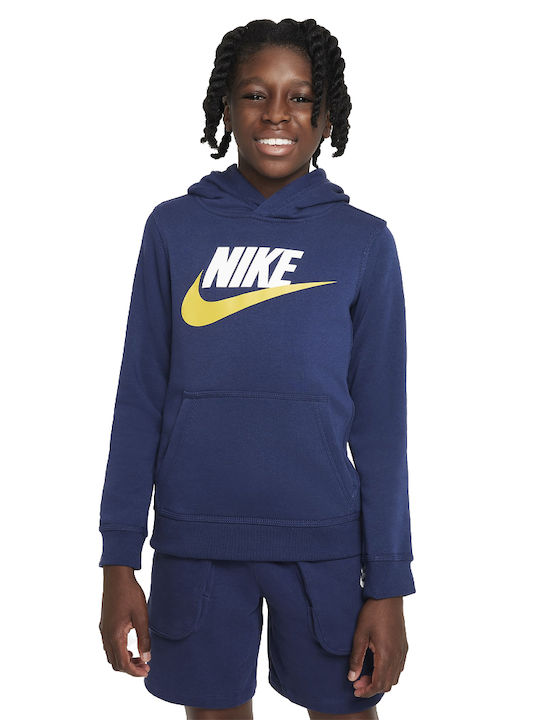 Nike Fleece Παιδικό Φούτερ με Κουκούλα και Τσέπες Μπλε
