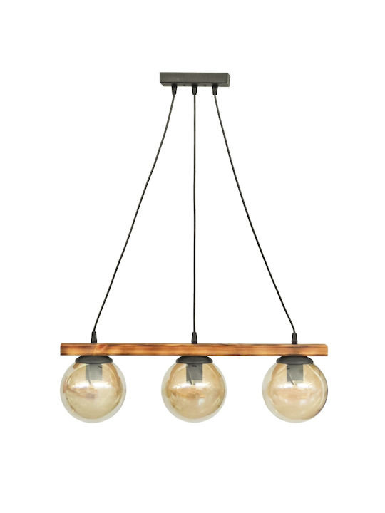 Heronia R-600CABLE-RAGA-3L-WOOD Ρυθμιζόμενο Κρεμαστό Φωτιστικό Μελί Ράγα με Ντουί E27 60x80εκ.