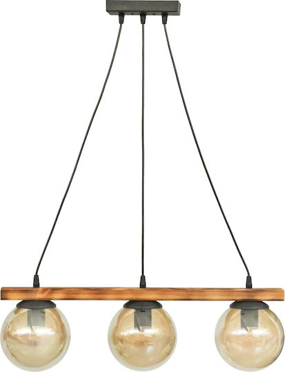 Heronia R-600CABLE-RAGA-3L-WOOD Κρεμαστό Φωτιστικό Μελί 60x80εκ.