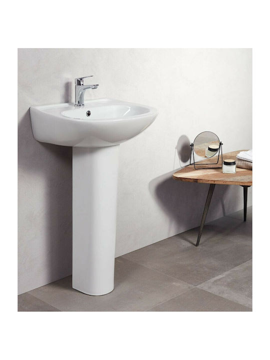 Tema Wall Mounted Bathroom Sink with Porcelain Pedestal 45x36x83cm White