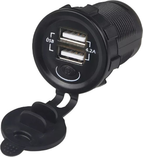 Water Resistant Motorcycle Phone Charger 4.2A with 2 USB Ports