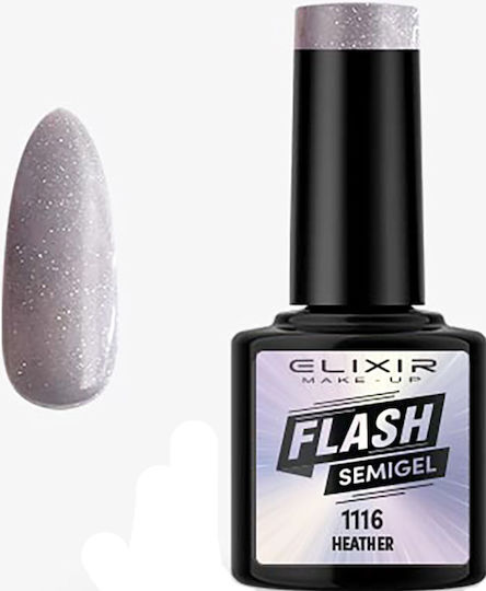 Elixir Flash Semi Gel Semipermanent Lac de Unghii 1116 Heather cu Glitter 8ml 1buc