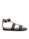 Leather Women's Flat Sandals Gladiator in Black Color