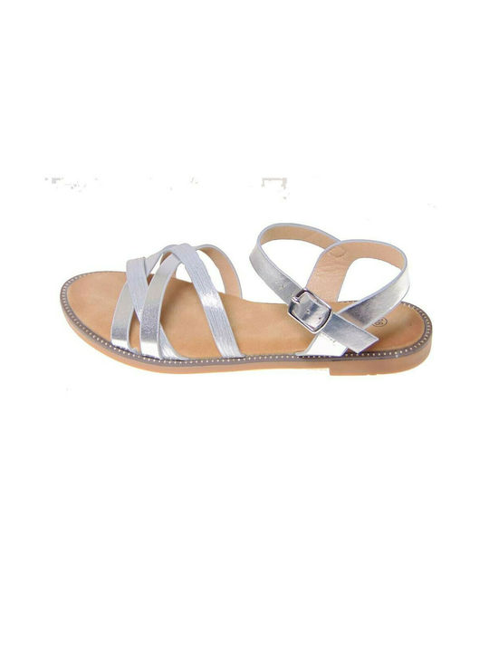 Famous Shoes Women's Flat Sandals with Strap in Silver Color