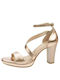 Ragazza Platform Leather Women's Sandals with Ankle Strap Gold with Chunky High Heel