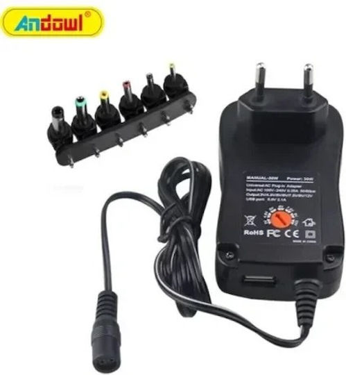 Andowl Q-CD16P Универсално Захранващо Блокче с Регулируемо Напрежение 3 до 9V с Мощност 45W с 6 Букси