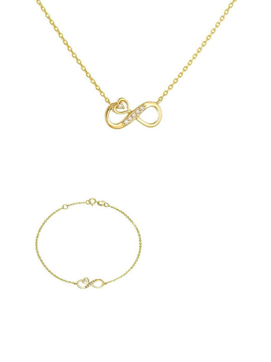 14K Gold Set with Infinity Pendant Necklace & Bracelet SET-21028Y