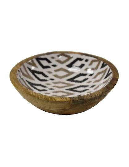 Atmosphera Mango Emaille Patch Dekorative Schale Hölzernes Beiges 20x20x6.5cm
