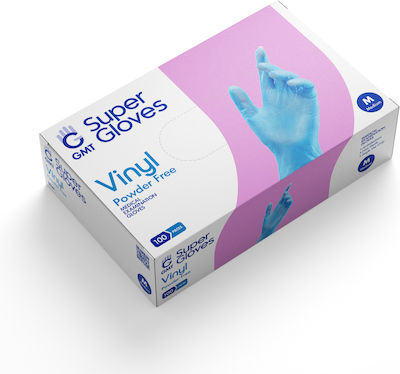 GMT Super Gloves Γάντια Βινυλίου Χωρίς Πούδρα σε Μπλε Χρώμα 100τμχ
