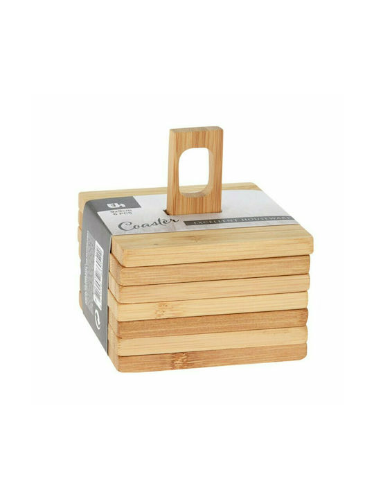Excellent Houseware Suport pentru pahare Lemn cu Suport Bej 9x9cm 6buc