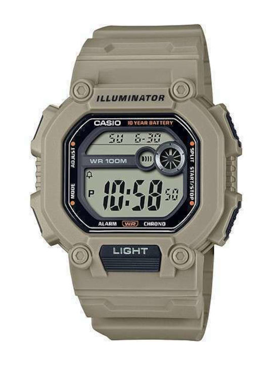 Casio Digital Herrenuhr Batterie mit Braun Kautschukarmband