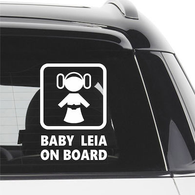 Semn Baby on Board cu Autocolant Baby Leia Alb