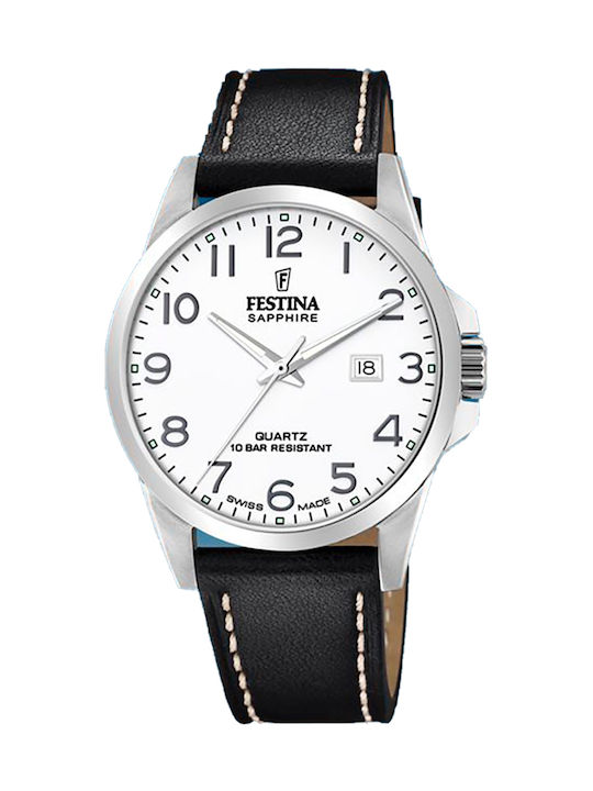 Festina Watch Battery with Black Leather Strap