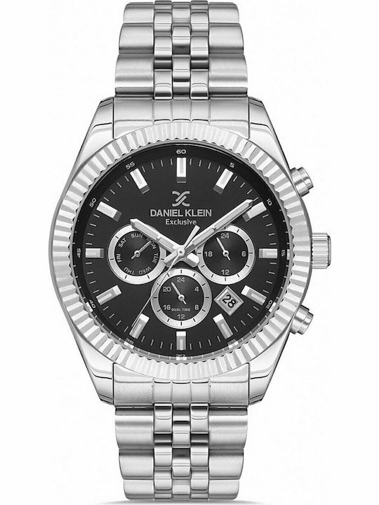 Daniel Klein Ανδρικό Ρολόι 44mm Χρονογράφος Μπαταρίας με Ασημί Μεταλλικό Μπρασελέ