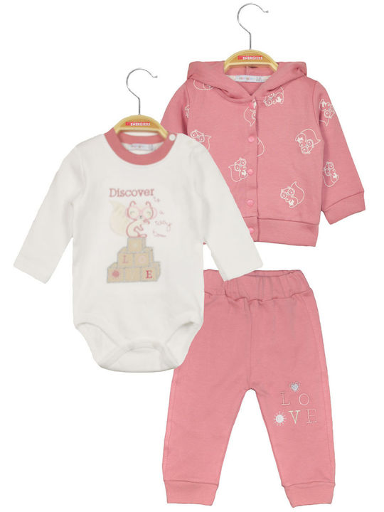 Energiers Baby Bodysuit Set with Pants Pink