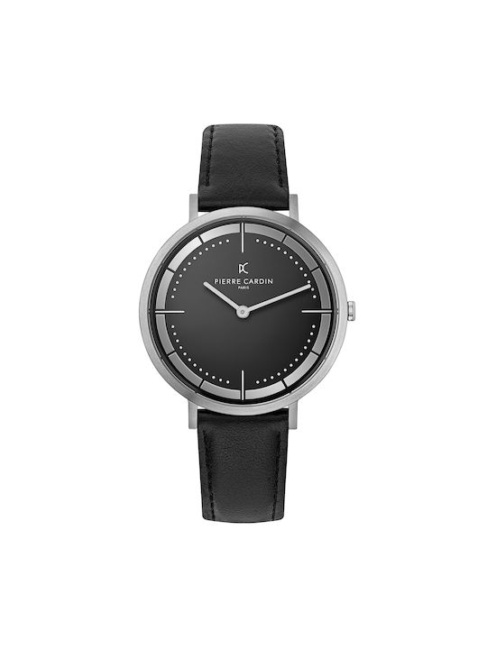 Pierre Cardin Belleville Park Watch Battery with Black Leather Strap