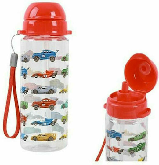 I-Total Cars Kinderflasche Kunststoff mit Strohhalm Rot 400ml