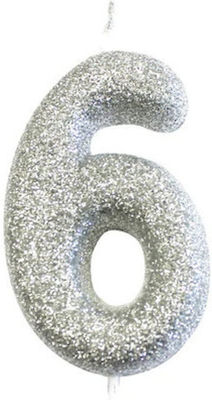 Large Silver Glitter Candle No6, 1pc.