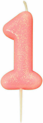 Large Pink Glitter Candle No1, 1pcs.