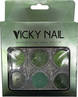 Vicky Glitzer für Nägel in Grün Farbe 6Stück
