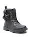 Geox J Eclair G. Q Kids Leather Military Boots with Zipper Black