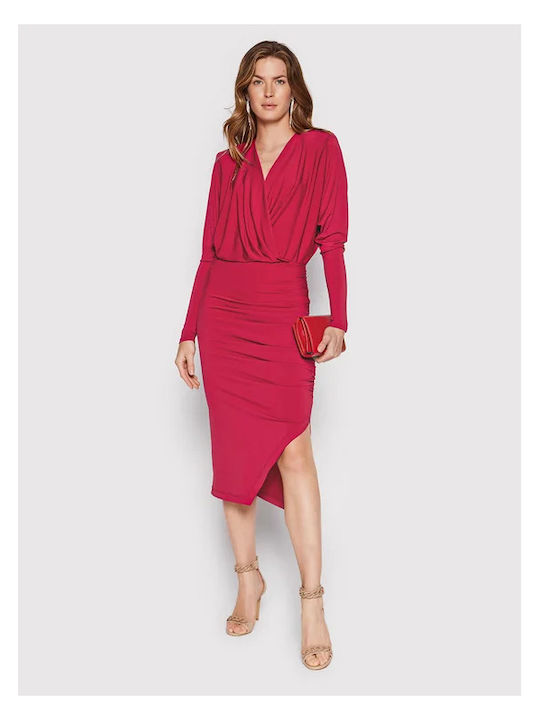 Guess Midi Rochie de seară Înfășurați cu Fante Fuchsia