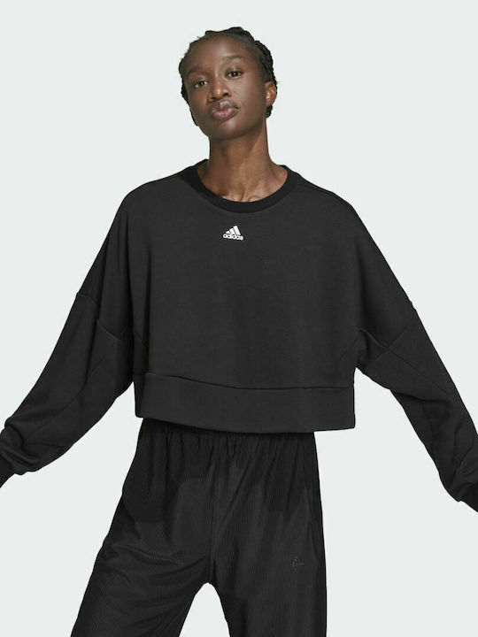 Adidas Cropped Γυναικείο Φούτερ Μαύρο
