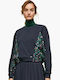 Palm Cropped Women's Sweatshirt Navy Blue