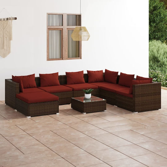 Living Room Set 8 Pieces Brown with Pillows