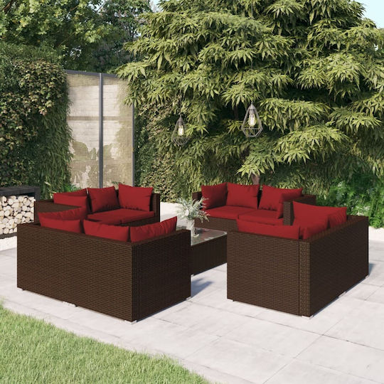 Living Room Set 9 Pieces Brown with Pillows