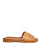 Leather Women's Flat Sandals in Tabac Brown Color