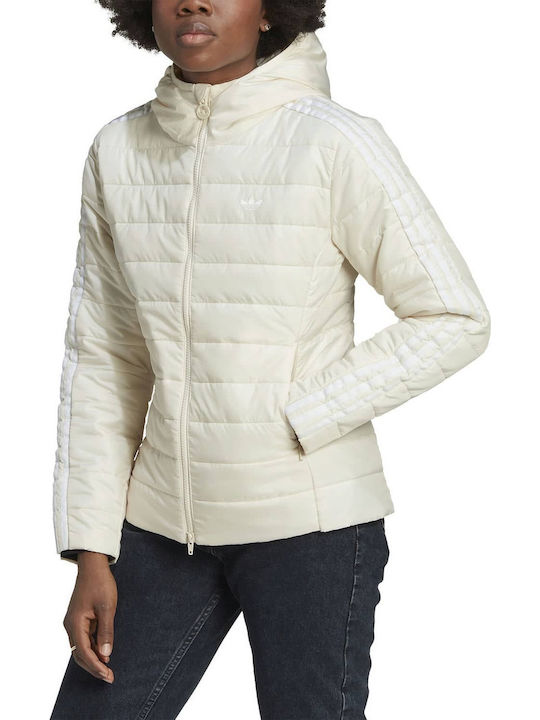 Women's Short Puffer Jacket for Spring or Autumn with Hood Wonder White