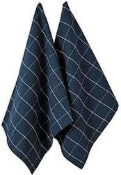 Ladelle Eco Check Πετσέτα Κουζίνας από 100% Βαμβάκι Navy 70x45cm 2τμχ