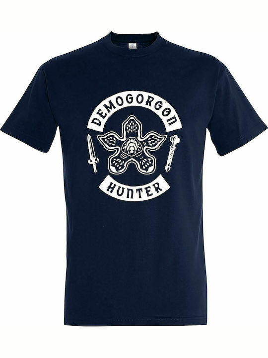 T-shirt Unisex, " Stranger Things, Demogorgon Hunter ", French Navy