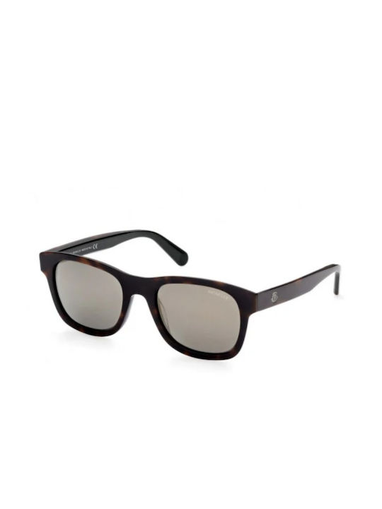 Moncler Men's Sunglasses with Brown Tartaruga Acetate Frame and Green Mirrored Lenses ML0192 56Q