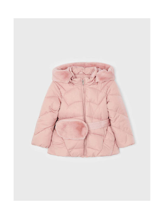 Mayoral Kids Quilted Jacket short Hooded Pink