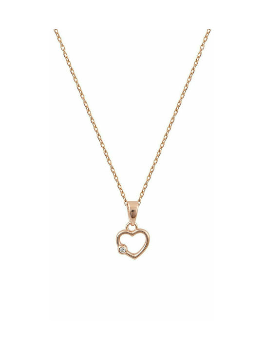 Slevori Necklace with design Heart from Gold Plated Silver with Zircon