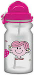 Χάρτινη Πόλη Kids Plastic Water Bottle with Straw Η Κυρία Αγκαλίτσα Fuchsia