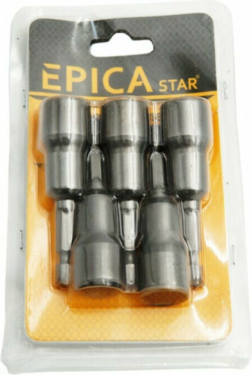 Epica Star Μαγνητικά Καρυδάκια Εξάγωνα με Καρέ Υποδοχής HEX Σετ 13x65mm 5τμχ