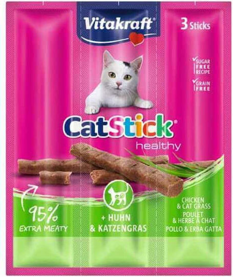 Vitakraft Cat Mini Treats Stick with Chicken & Grass for Adult Cats 3pcs 18g