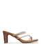 Leder Sandalen mit Strass Tabac Braun