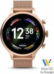 Fossil Gen 6 Stainless Steel 42mm Smartwatch με Παλμογράφο (Ροζ Χρυσό)