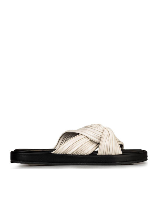 Leather Women's Flat Sandals in White Color