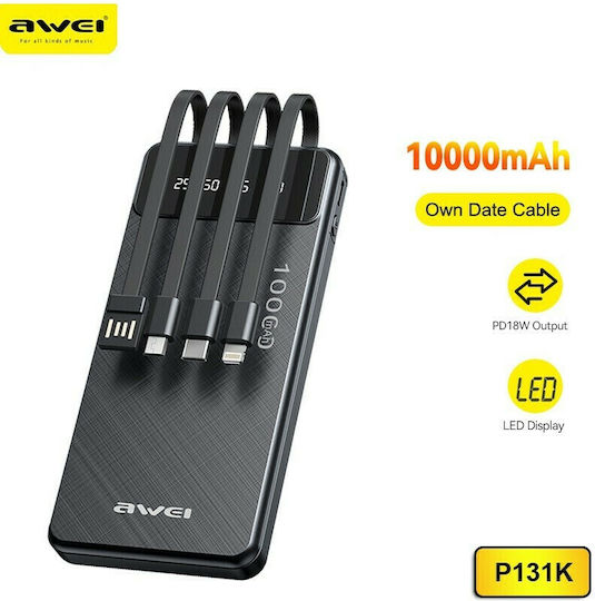 Awei P131K Power Bank 10000mAh με Θύρα USB-A Μαύρο