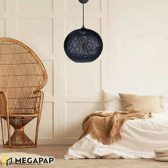 Megapap Gibson Висящо Осветително Тяло Черен с въже за Цокъл E27 30x23x70см.