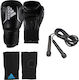 adidas ADIBPKITSMU Boxing Gloves made of Synthetic Leather for Bag Black Set with Inner Gloves and Plastic Jump Rope 264cm