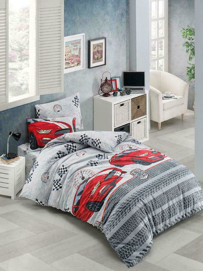 Mc Decor Set Cearceafuri Single Din Bumbac Fast Cars Gri 170x240cm 3 Bucăți
