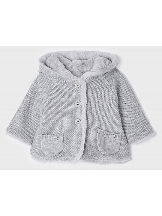 Mayoral Girls Knitted Hooded Cardigan with Buttons Gray