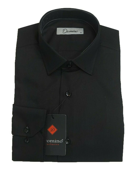Domino Men's Shirt with Long Sleeves Black
