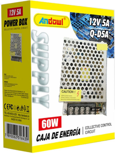 Andowl Τροφοδοτικό LED Ισχύος 60W με Τάση Εξόδου 12V